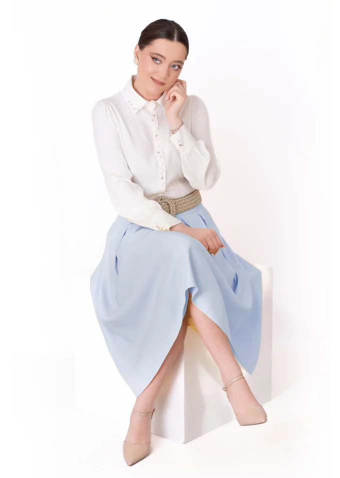 Fusta eleganta baby blue din stofa