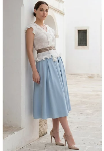 Fusta eleganta baby blue din stofa