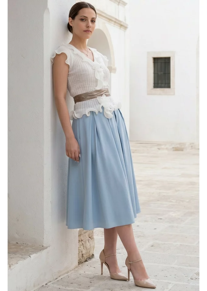 Fusta eleganta baby blue din stofa