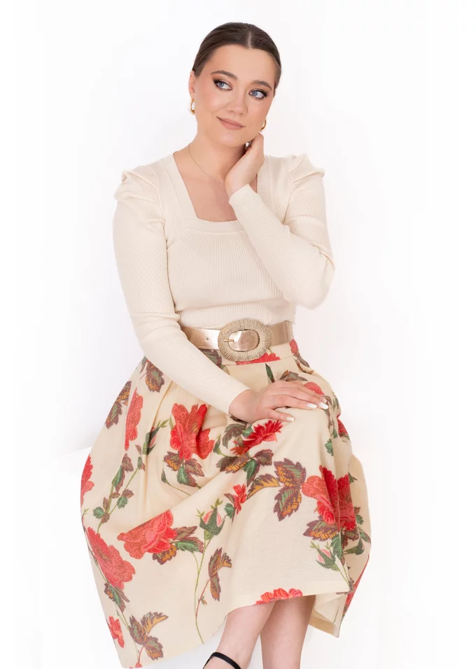 Fusta eleganta  din angora floral reveire