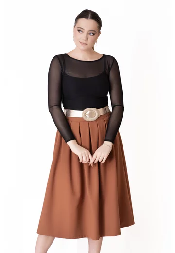 Fusta eleganta maro caramel