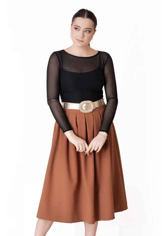 Fusta eleganta maro caramel