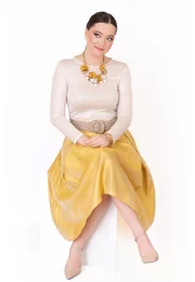 Fusta eleganta yellow mirror din organza creponata