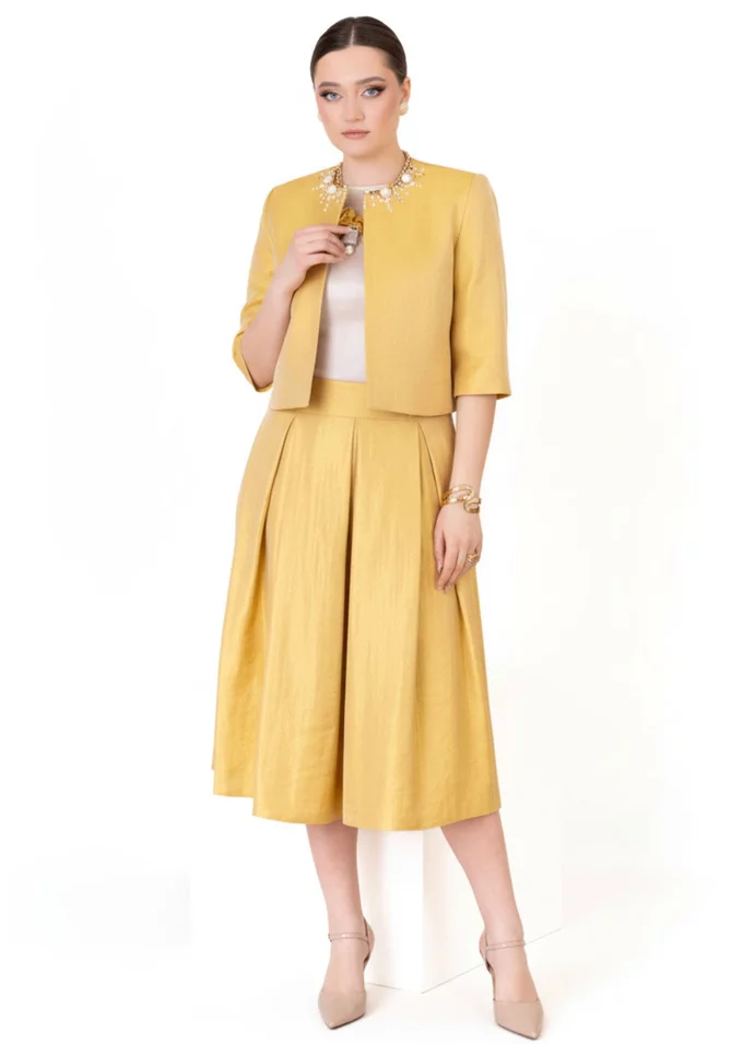 Fusta eleganta yellow mirror din organza creponata