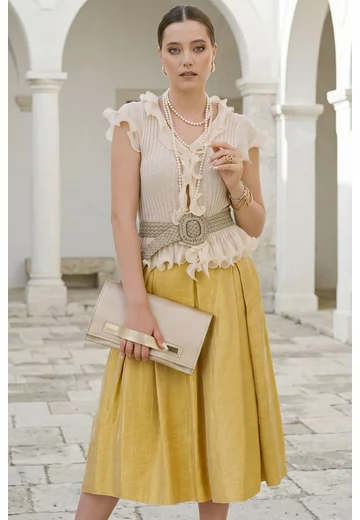 Fusta eleganta yellow mirror din organza creponata
