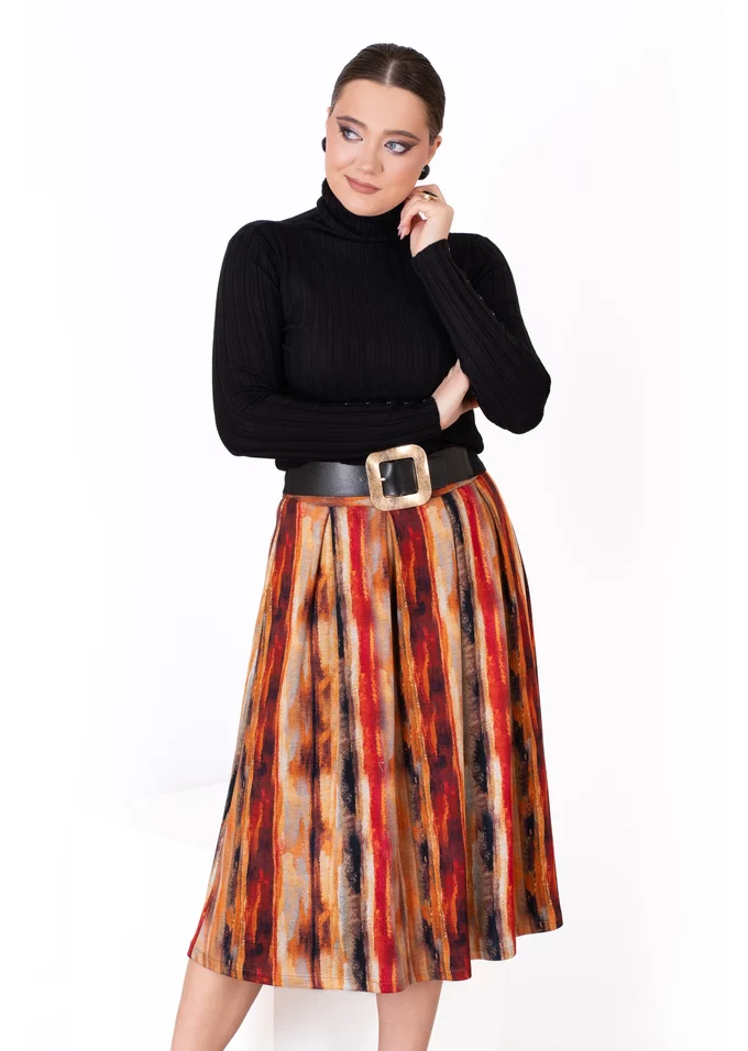 Fusta fall bloom color din jerse imprimat