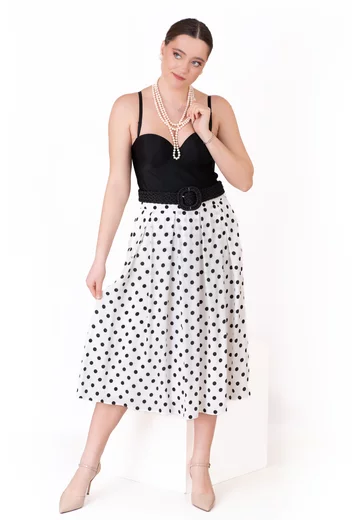 Fusta fancy polka charm din vascoza alb negru