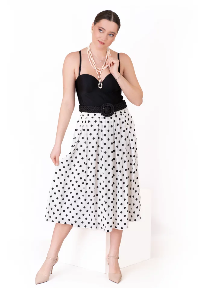 Fusta fancy polka charm din vascoza alb negru