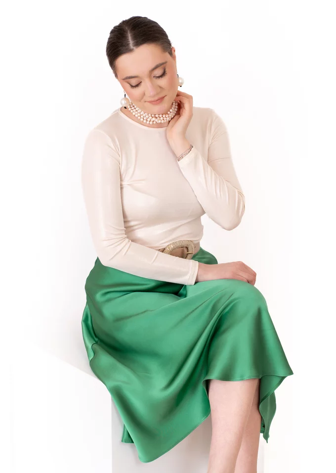 Fusta green din satin de vascoza