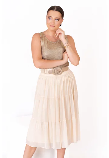 Fusta in volane din voal de vascoza perlat