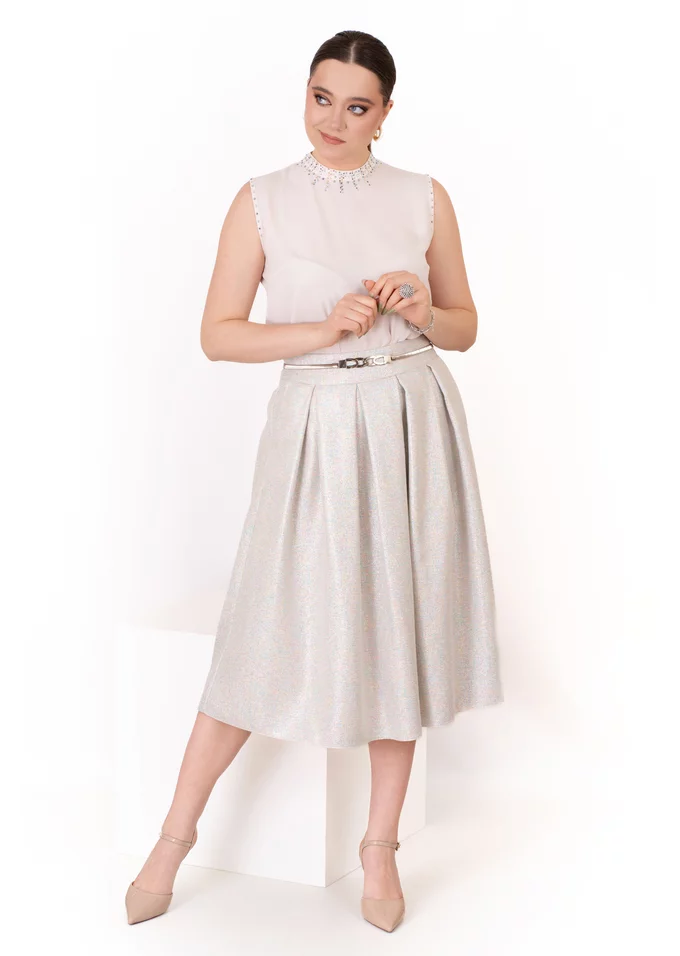 Fusta iridescent shine din in cu lurex color