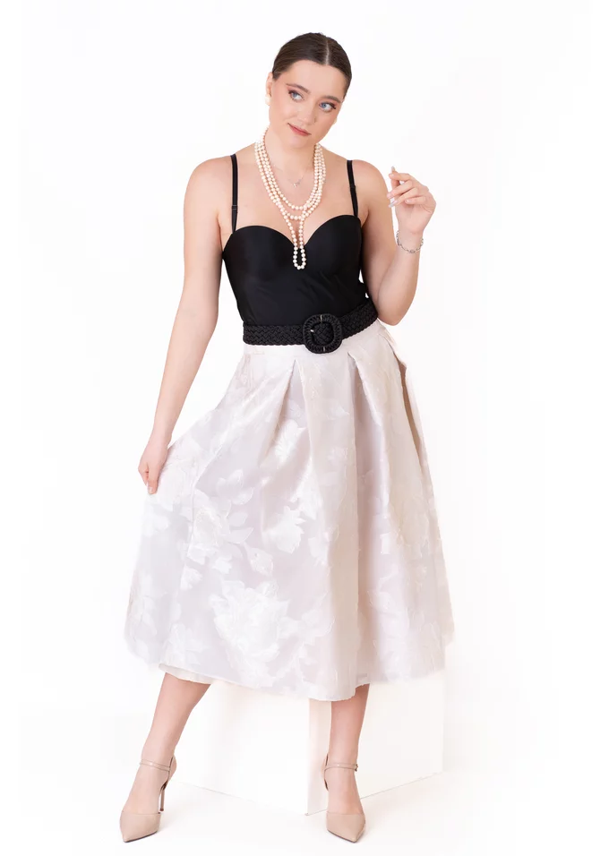 Fusta ivory elegance din organza brodata