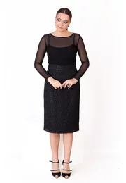 Fusta lace noir din dantela macrame ghipur