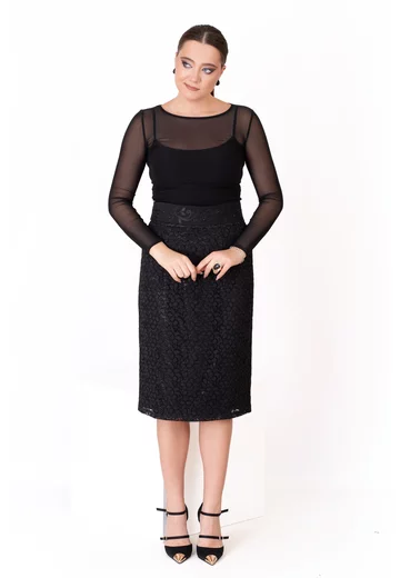 Fusta lace noir din dantela macrame ghipur