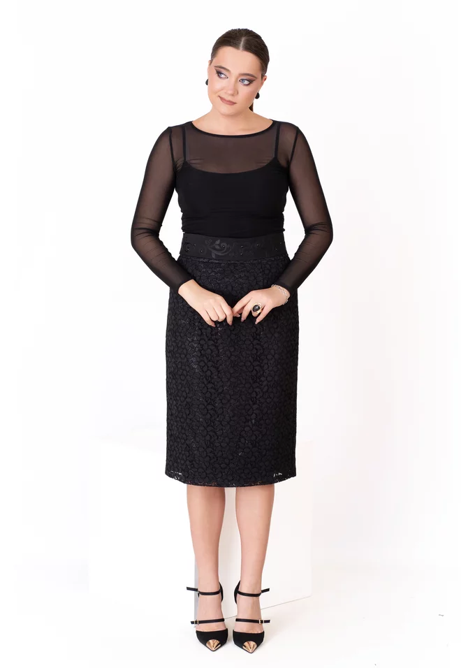 Fusta lace noir din dantela macrame ghipur
