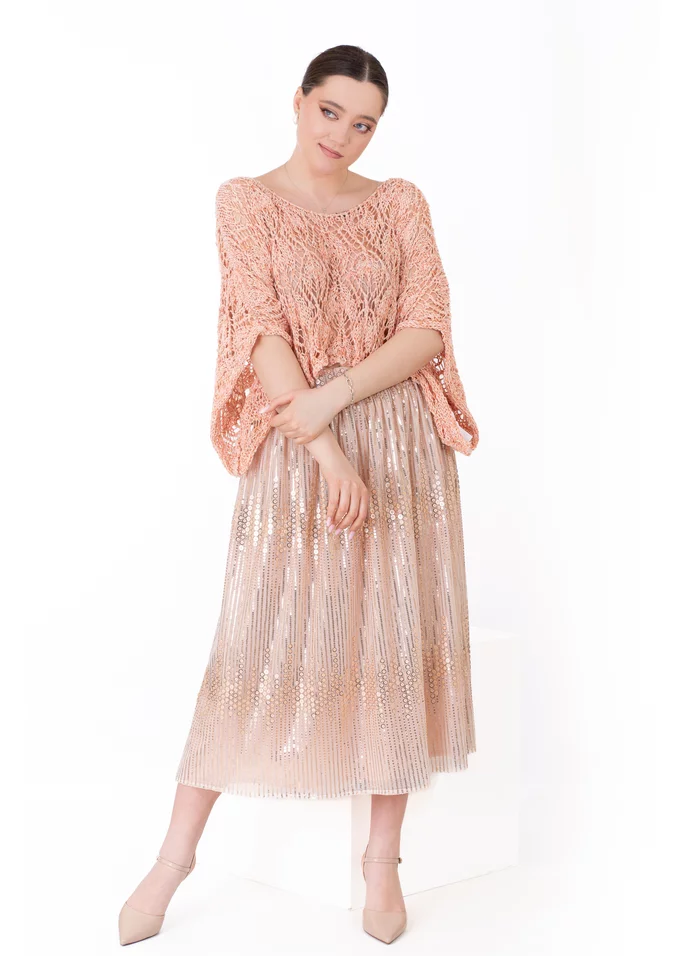 Fusta midi din paiete soft peach