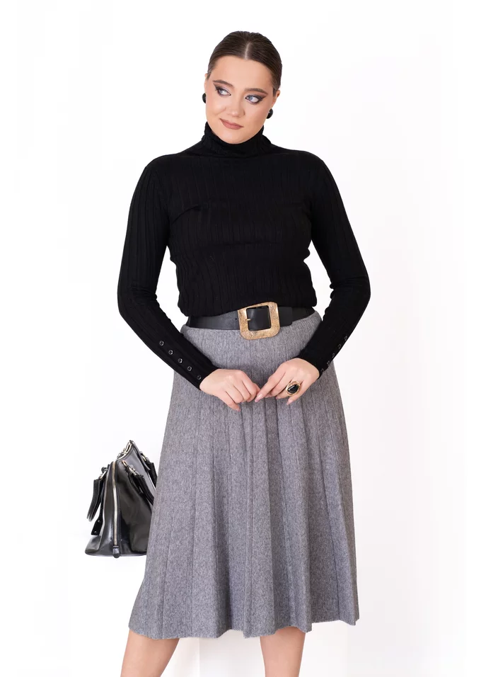 Fusta plisata tricotata gri inchis