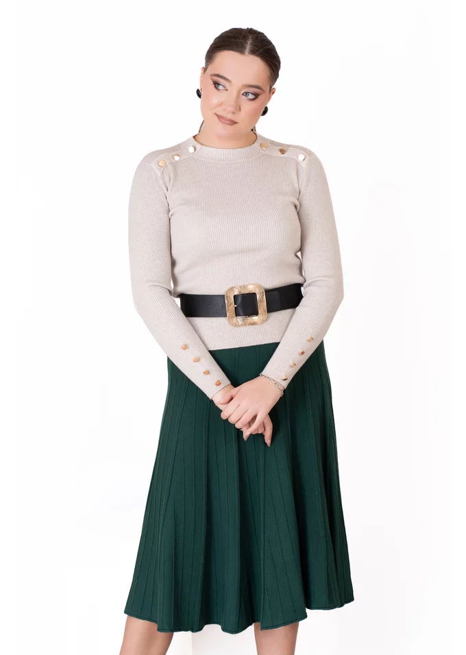 Fusta plisata tricotata verde