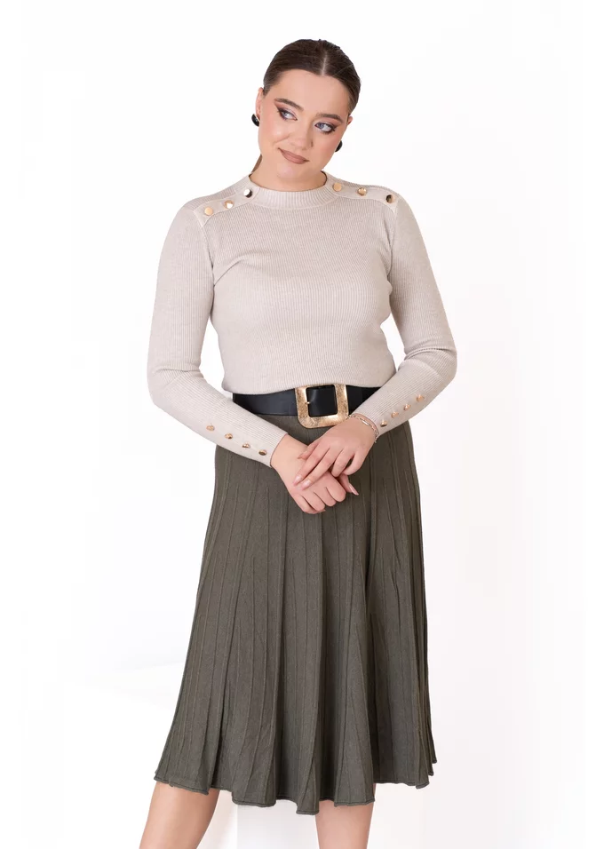 Fusta plisata tricotata verde kaki