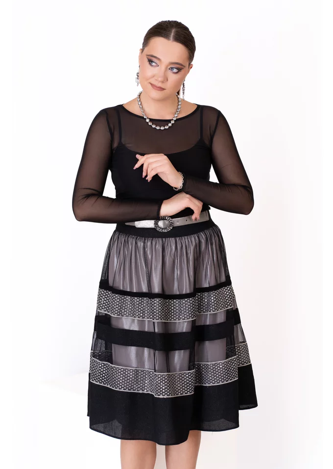 Fusta silver stripes cu irizatii argintii