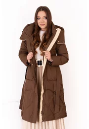 Geaca lunga maro inchis din fas cu gluga