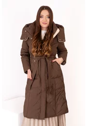 Geaca lunga maro inchis din fas cu gluga