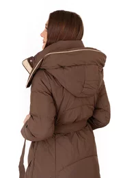 Geaca lunga maro inchis din fas cu gluga