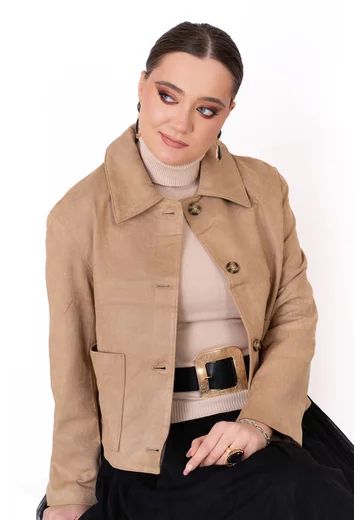 Haina bej din piele cu buzunare