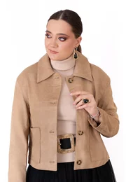 Haina bej din piele cu buzunare