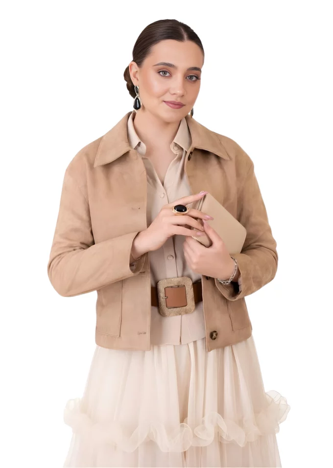 Haina bej din piele cu buzunare