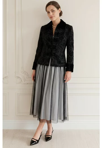 Haina eleganta gray black cu broderie si blanita