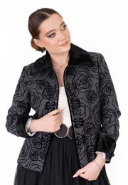 Haina eleganta gray black cu broderie si blanita