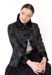 Haina eleganta gray black cu broderie si blanita