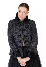 Haina eleganta gray black cu broderie si blanita
