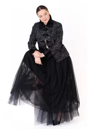 Haina eleganta gray black cu broderie si blanita