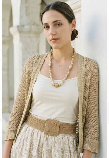 Jerse crosetat din macrame auriu cu fir lurex