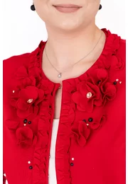 Jerse rosu scarlet chic cu detalii florale si pietre