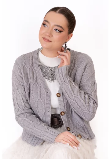 Jerse tricotat gri cu nasturi