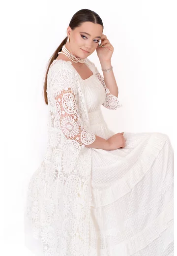 Jerseu alba din macrame Boho Style