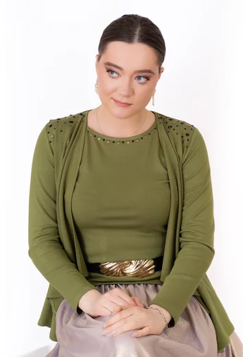 Jerseu asimetric dark lime accesorizat cu strasuri