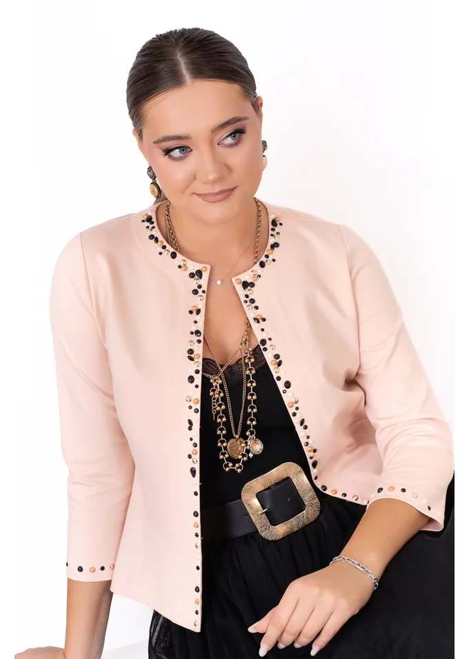 Jerseu blush rose cu ciorchini din pietre fine