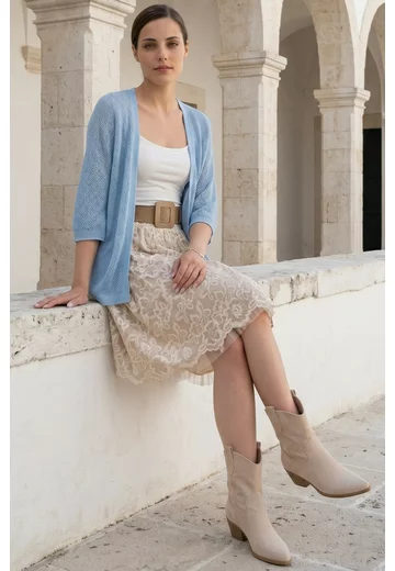 Jerseu crosetat din macrame bleu cu fir lurex