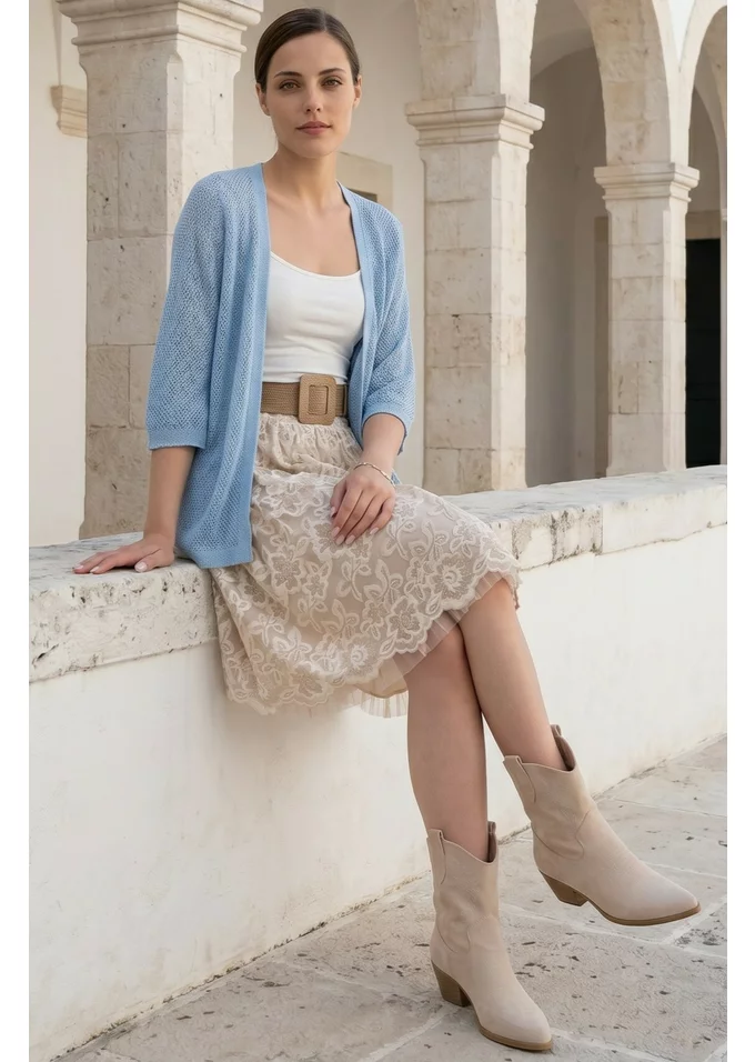 Jerseu crosetat din macrame bleu cu fir lurex