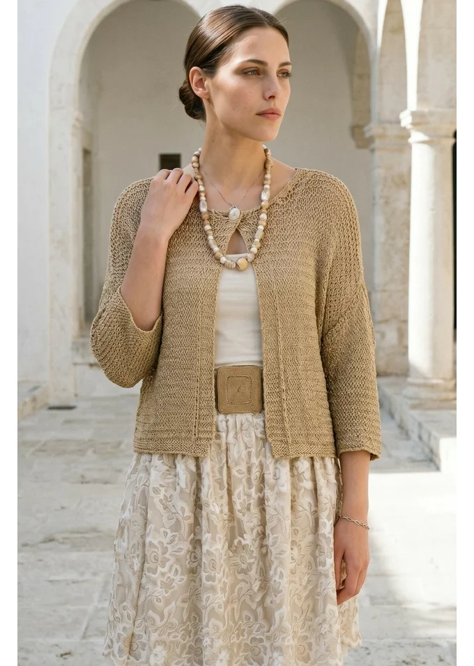 Jerseu crosetat din macrame gold cu fir lurex