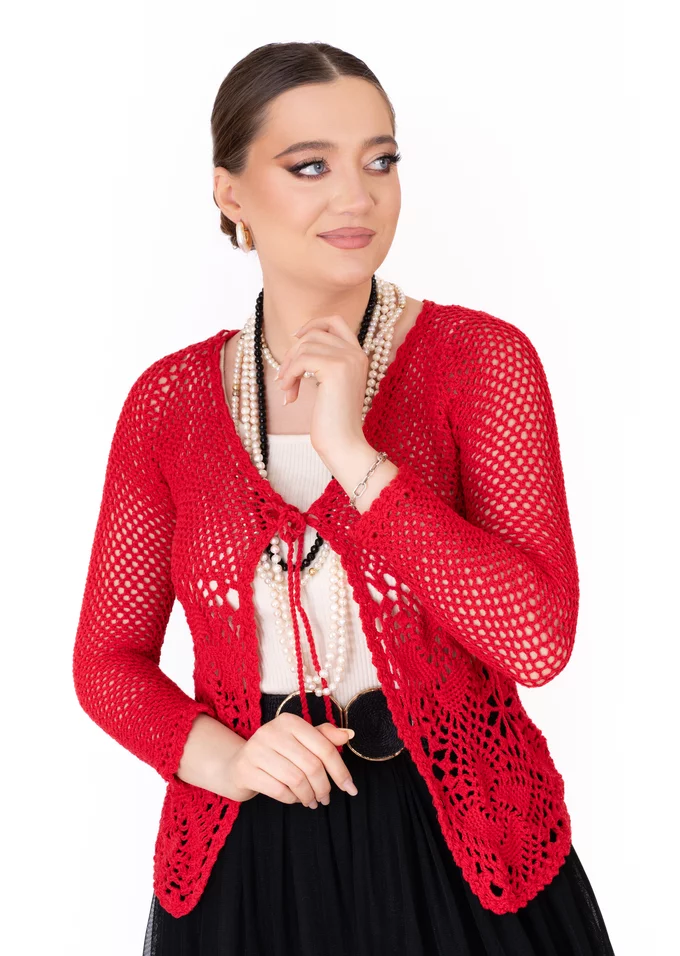 Jerseu crosetat rosu cu model