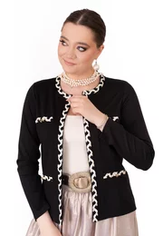Jerseu elegant negru accesorizat cu banda decorativa in contrast