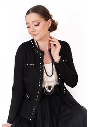 Jerseu elegant negru accesorizat cu pietre si perle