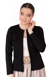 Jerseu elegant negru accesorizat cu strasuri ton in ton