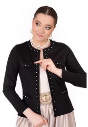 Jerseu elegant negru accesorizat strasuri si perle