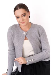 Jerseu elegant tricotat gri accesorizat cu nasturi bijuterie